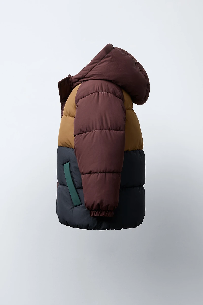 COLOR BLOCK WATER REPELLENT FLEECE PUFFER COAT