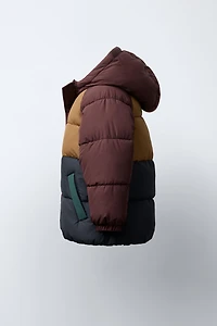 COLOR BLOCK WATER REPELLENT FLEECE PUFFER COAT