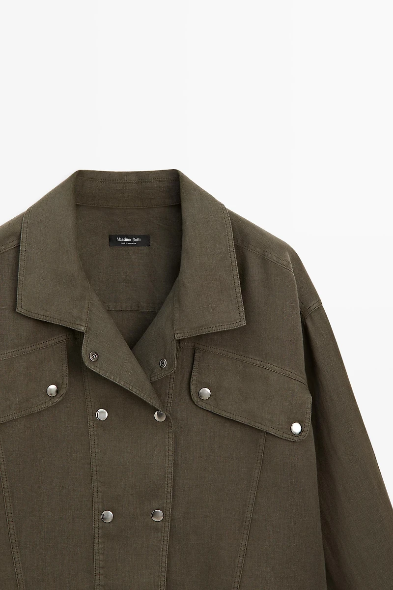 100% linen shirt with snap button detail