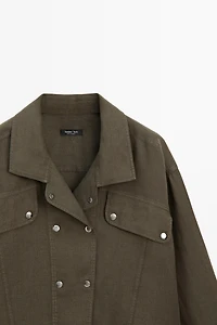 100% linen shirt with snap button detail