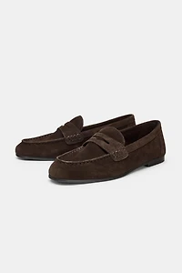 TOPSTITCHED SPLIT LEATHER LOAFERS