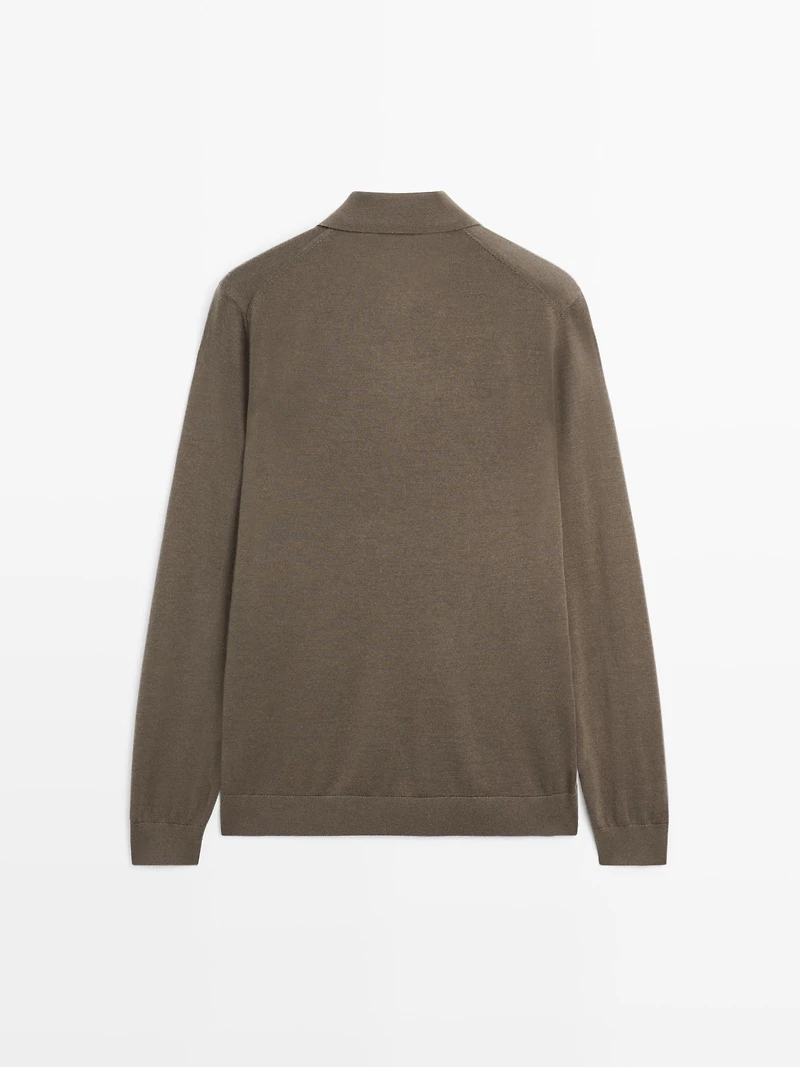 Merino wool knit polo sweater