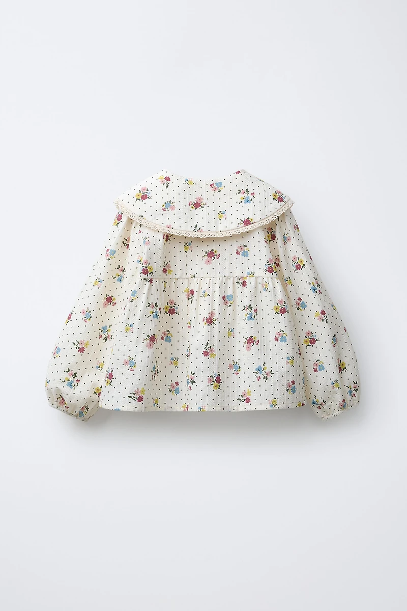 CHEMISE À IMPRIMÉ FLEURS ET DENTELLE