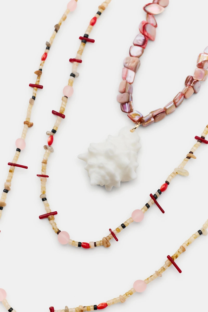PACK OF 3 STONE SHELL NECKLACES