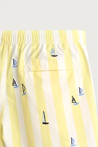 STRIPED MID-LENGTH SWIMSUIT WITH EMBROIDERED BOATS