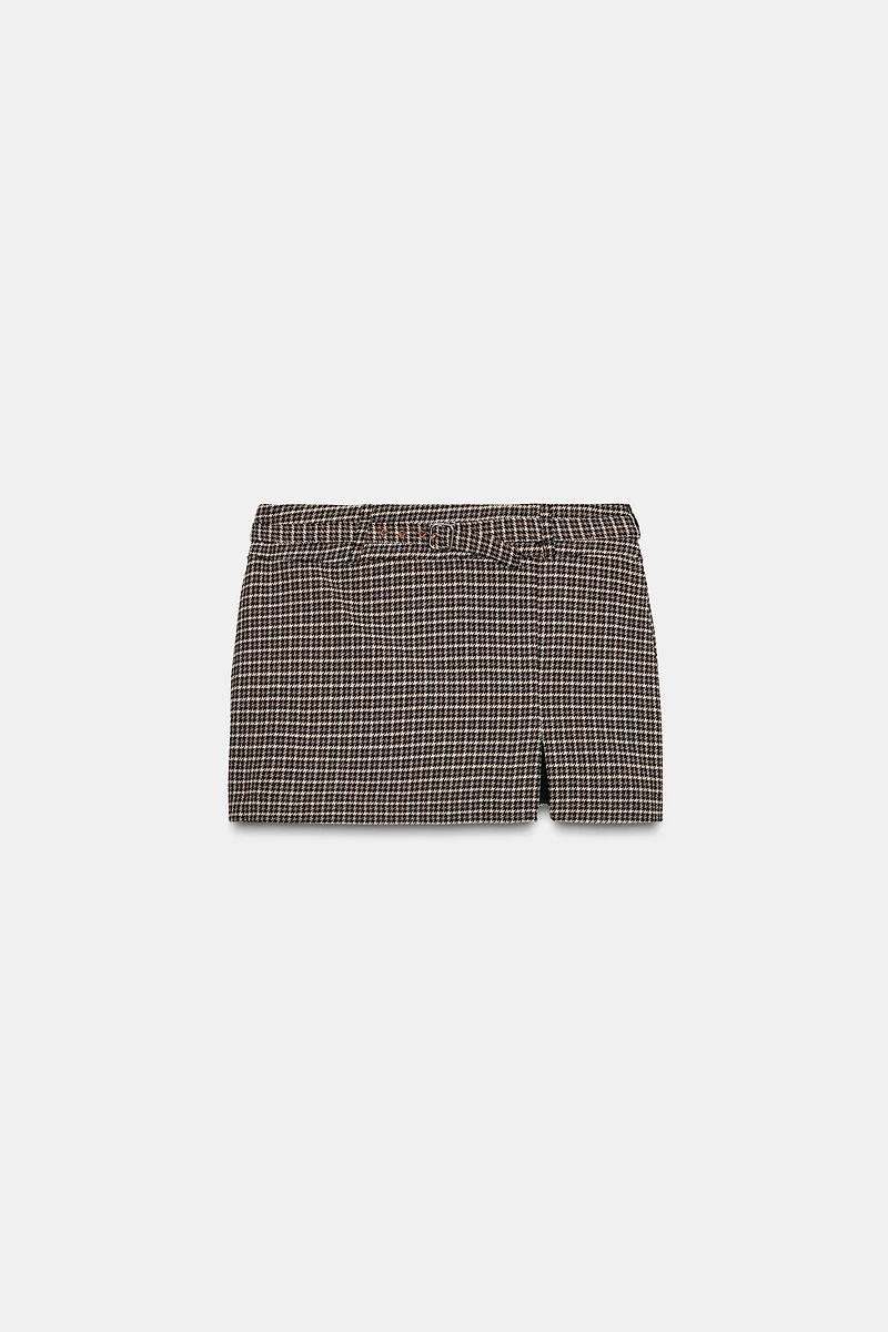 JUPE-CULOTTE PIED-DE-POULE AVEC CEINTURE