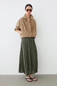 Pleated suede leather bomber jacket