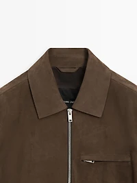 Veste courte en cuir effet daim