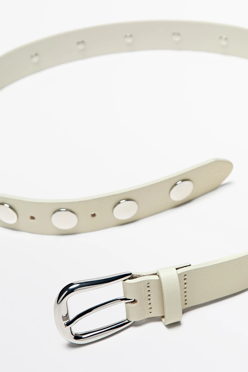 Nappa leather studded belt with buckle