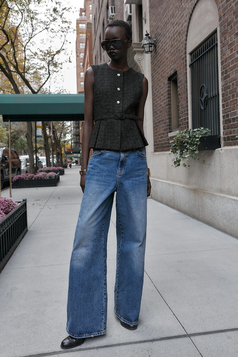 METALLIC THREAD BELTED TEXTURED VEST