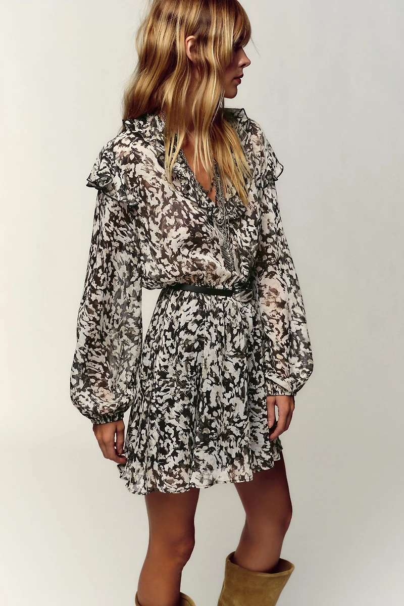 BELTED PRINTED MINI DRESS