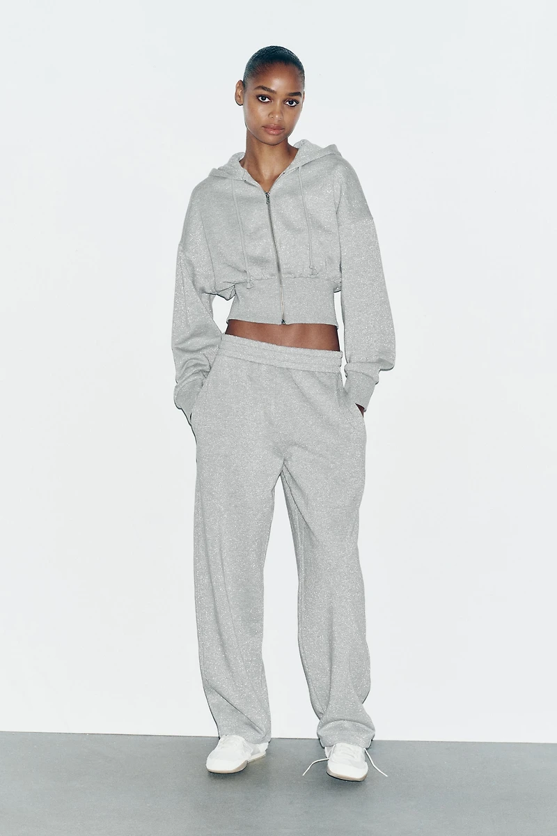 METALLIC THREAD CROP SWEATSHIRT