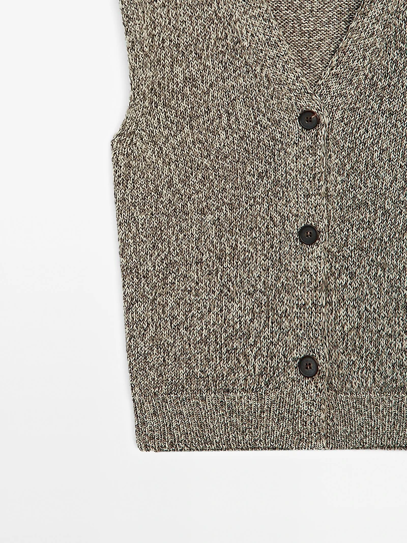 Veste sans manches en maille moulinée à col V