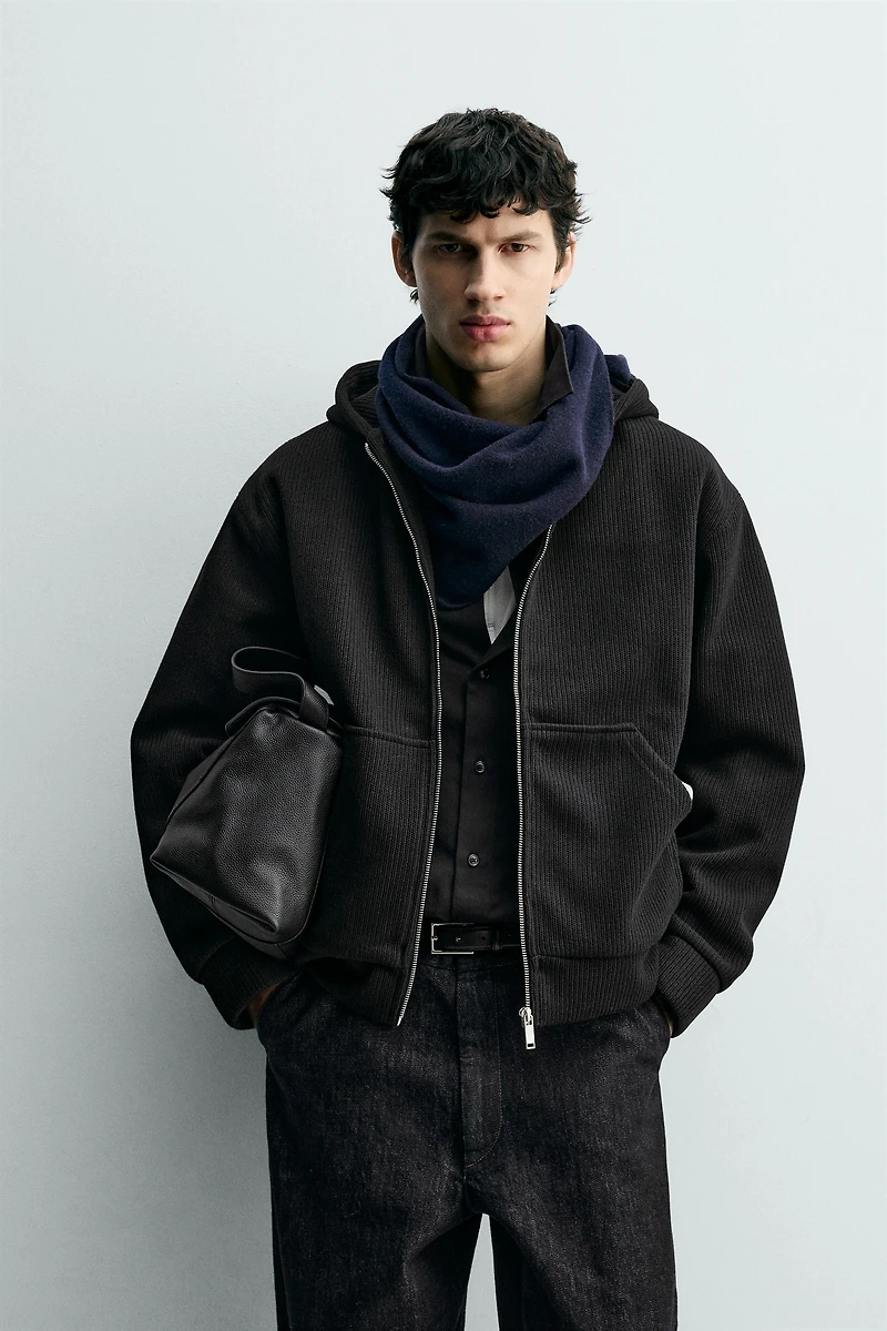 HOODIE RIB ZIP SWEATSHIRT