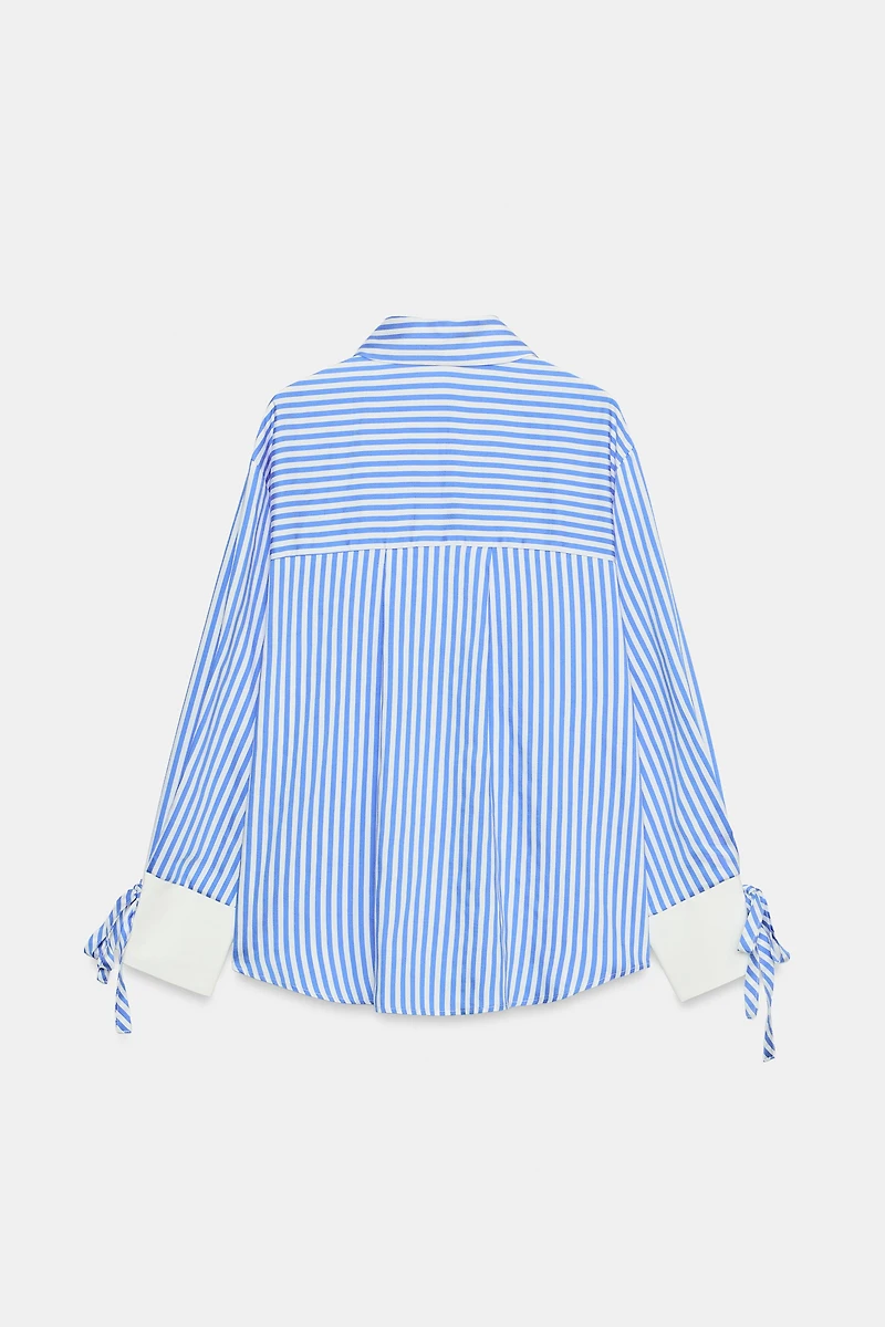 BOW TRIM STRIPED SHIRT