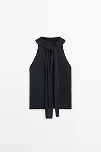 Flowing halter top with tie