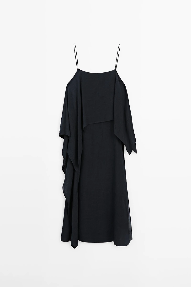 Midi dress with asymmetric ruffle detail