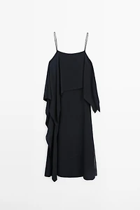 Midi dress with asymmetric ruffle detail