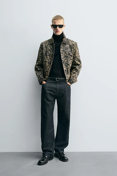 VESTE EN CUIR EFFET FOURRURE IMPRIMÉ