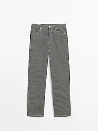 Striped low-rise straight-leg jeans