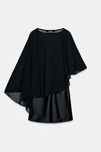 SHORT SATIN EFFECT CAPE DRESS