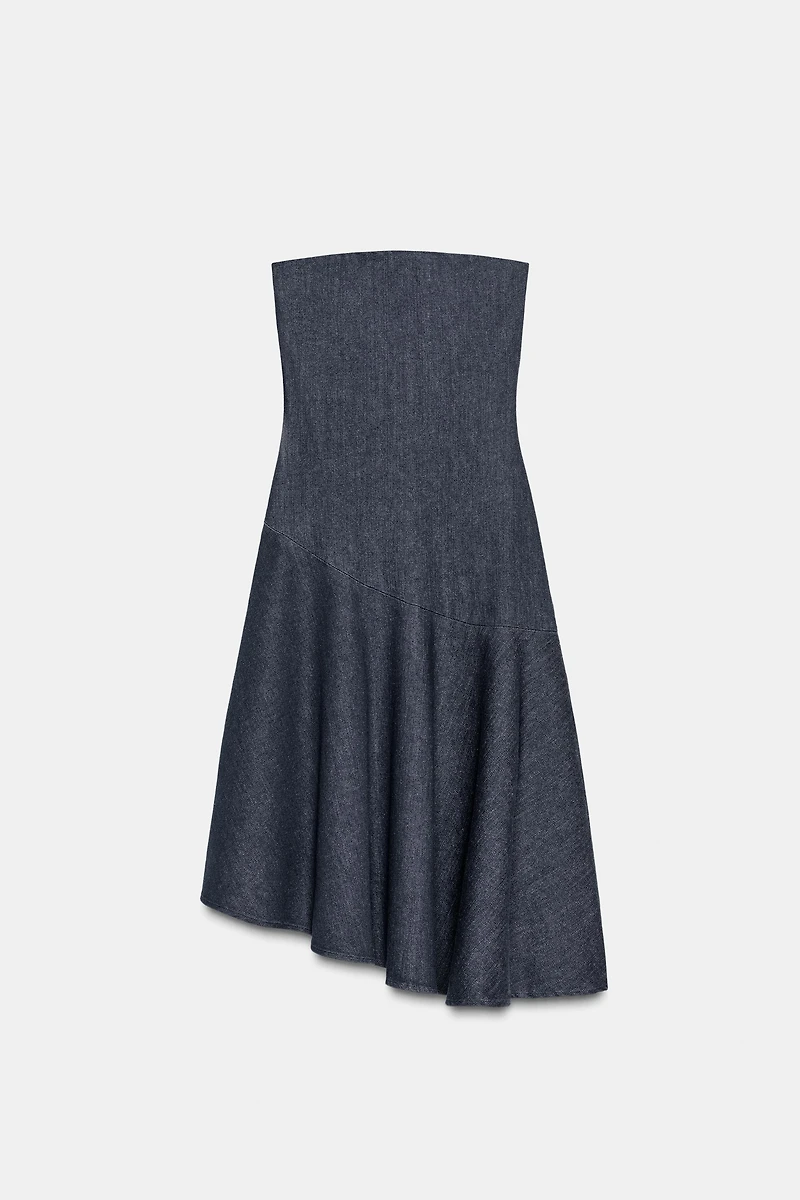ASYMMETRIC TRF DENIM DRESS