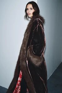 FAUX FUR PRINT VELVET COAT