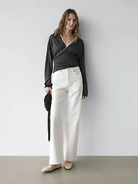 Knit wrap cardigan with lace detail