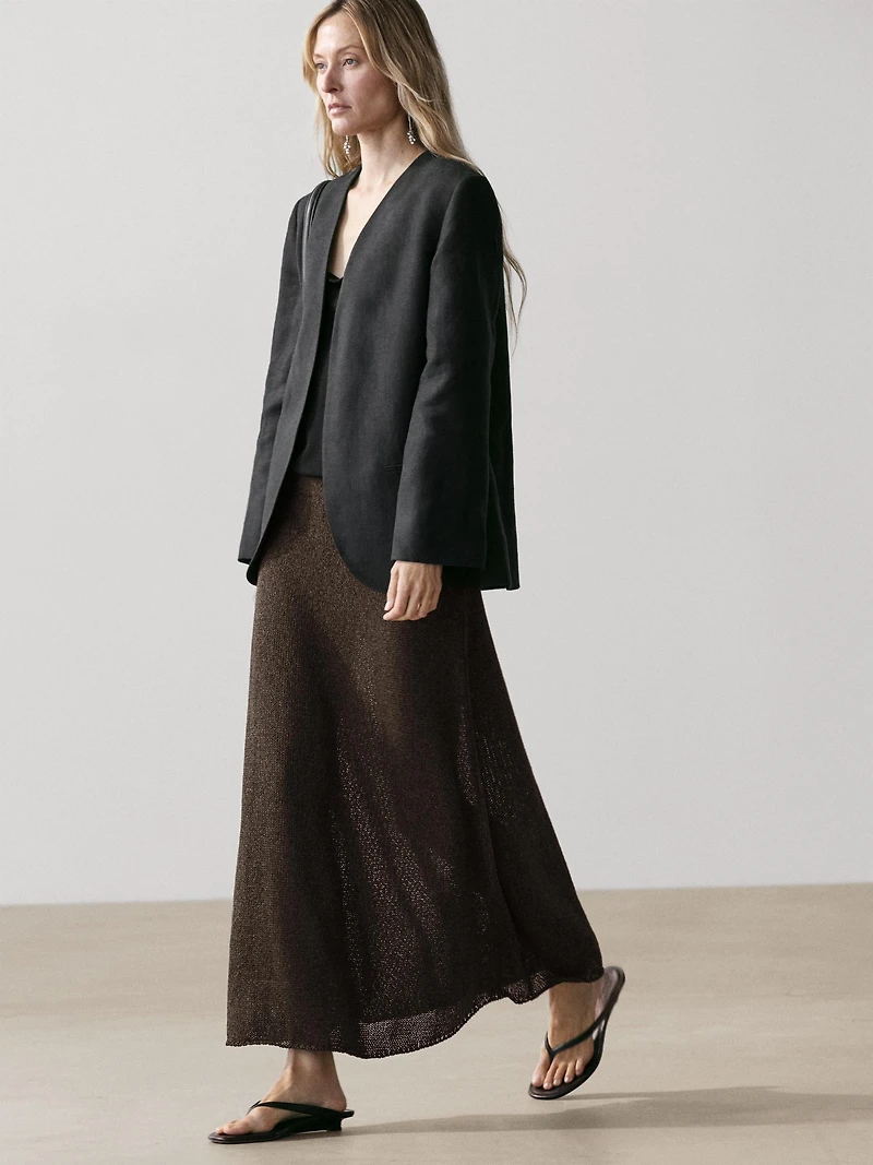 Long cotton blend knit skirt