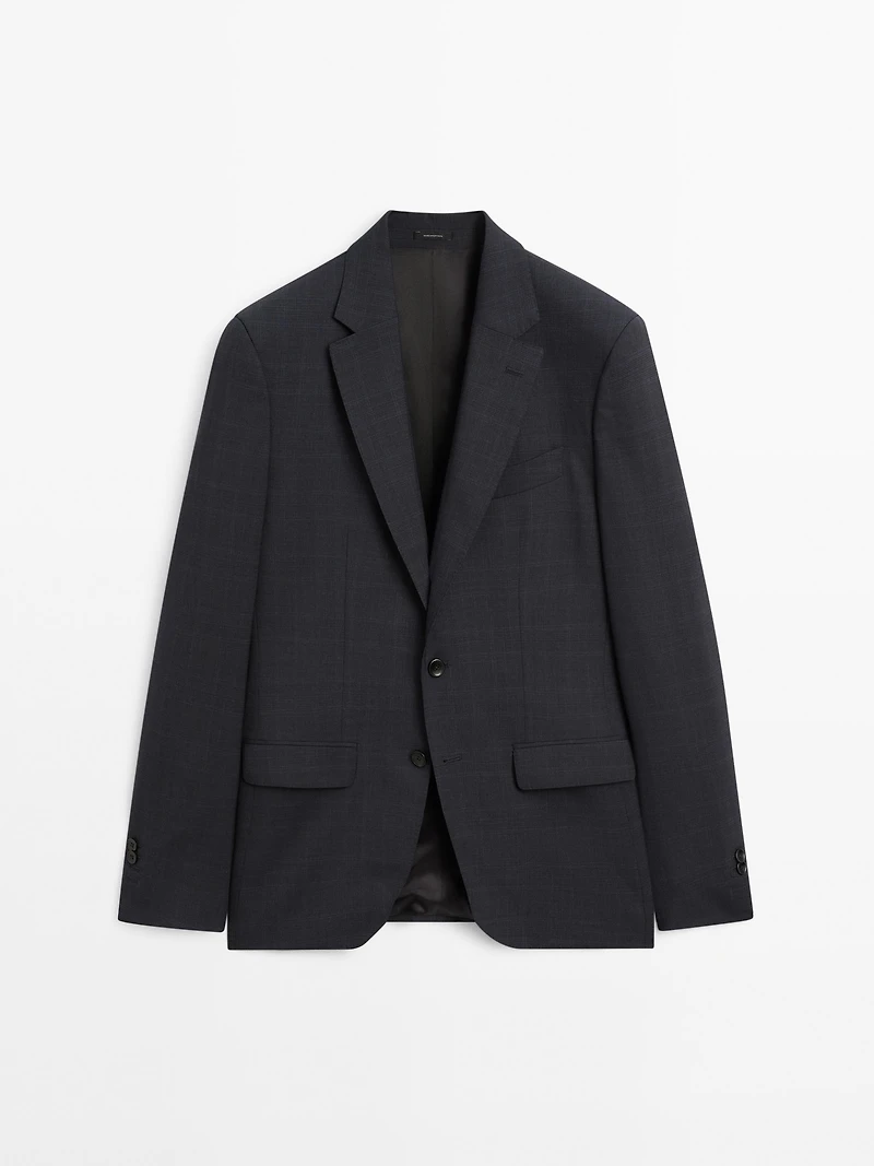 100% wool check suit blazer