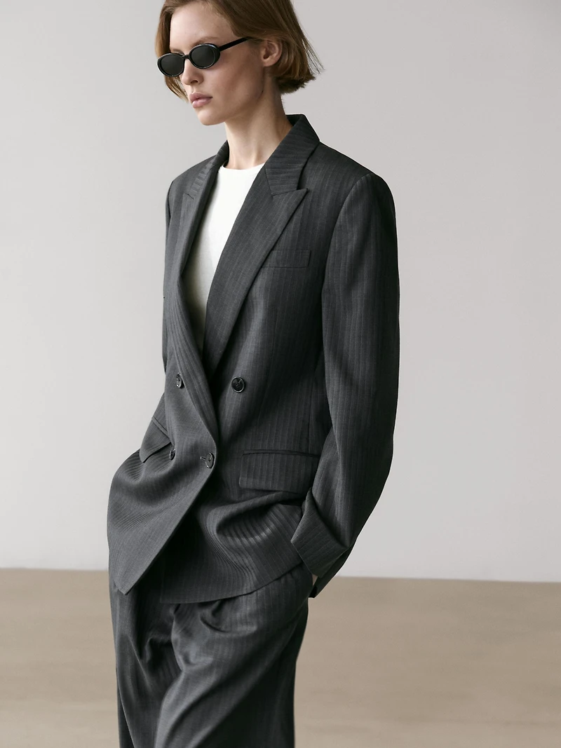Pinstripe cool wool blend suit blazer