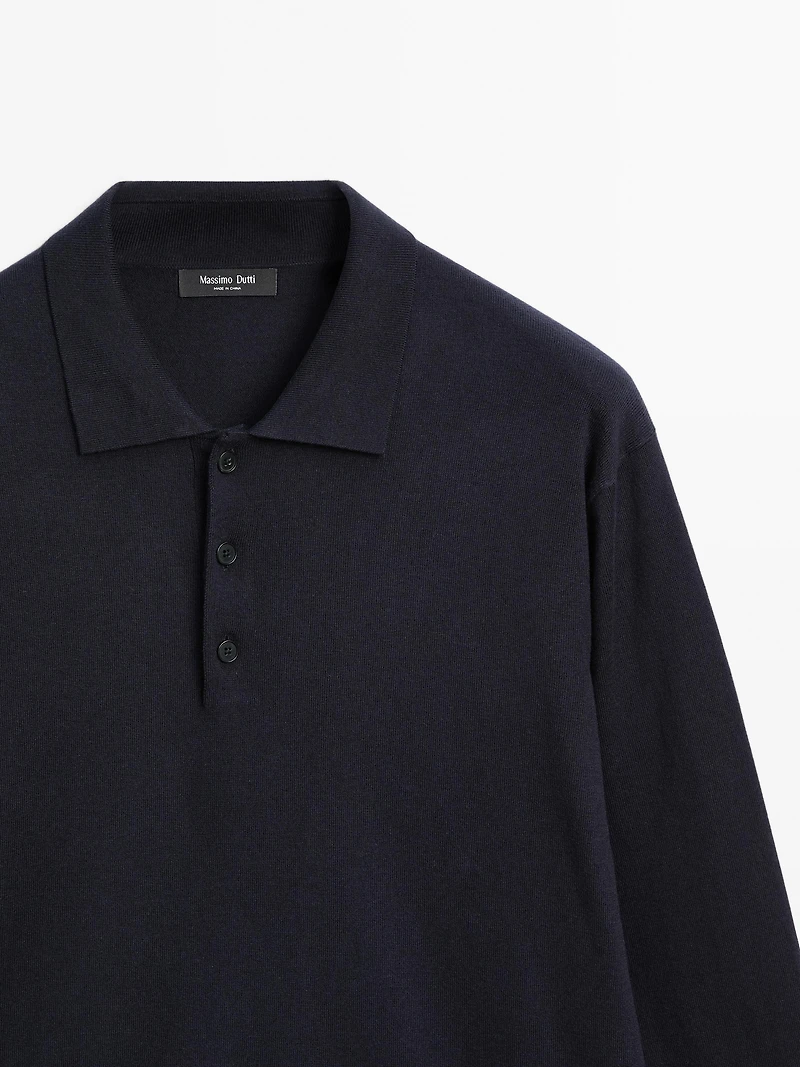 Cotton blend knit polo sweater