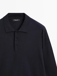 Cotton blend knit polo sweater