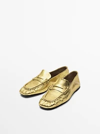 Gold penny loafers