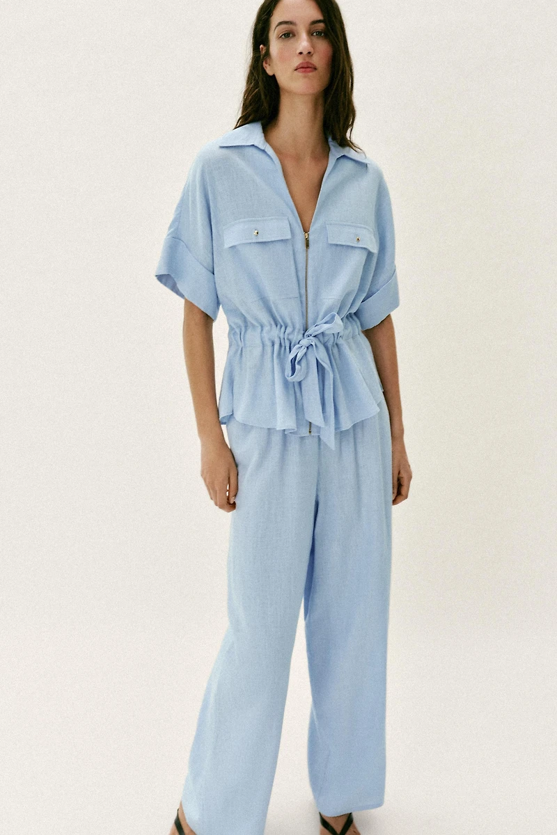 LINEN BLEND SAFARI SHIRT