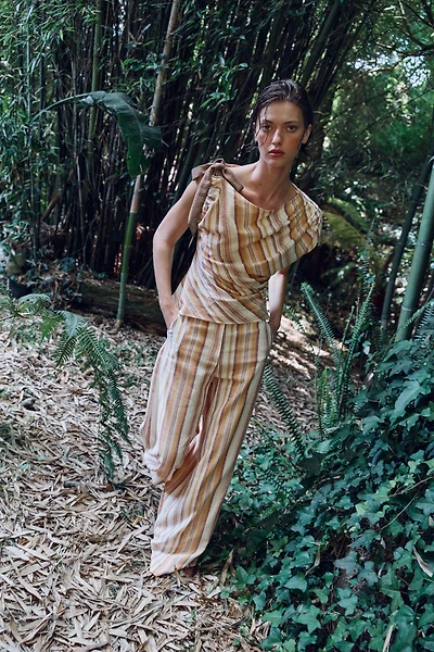 STRIPED LINEN WIDE LEG PANTS