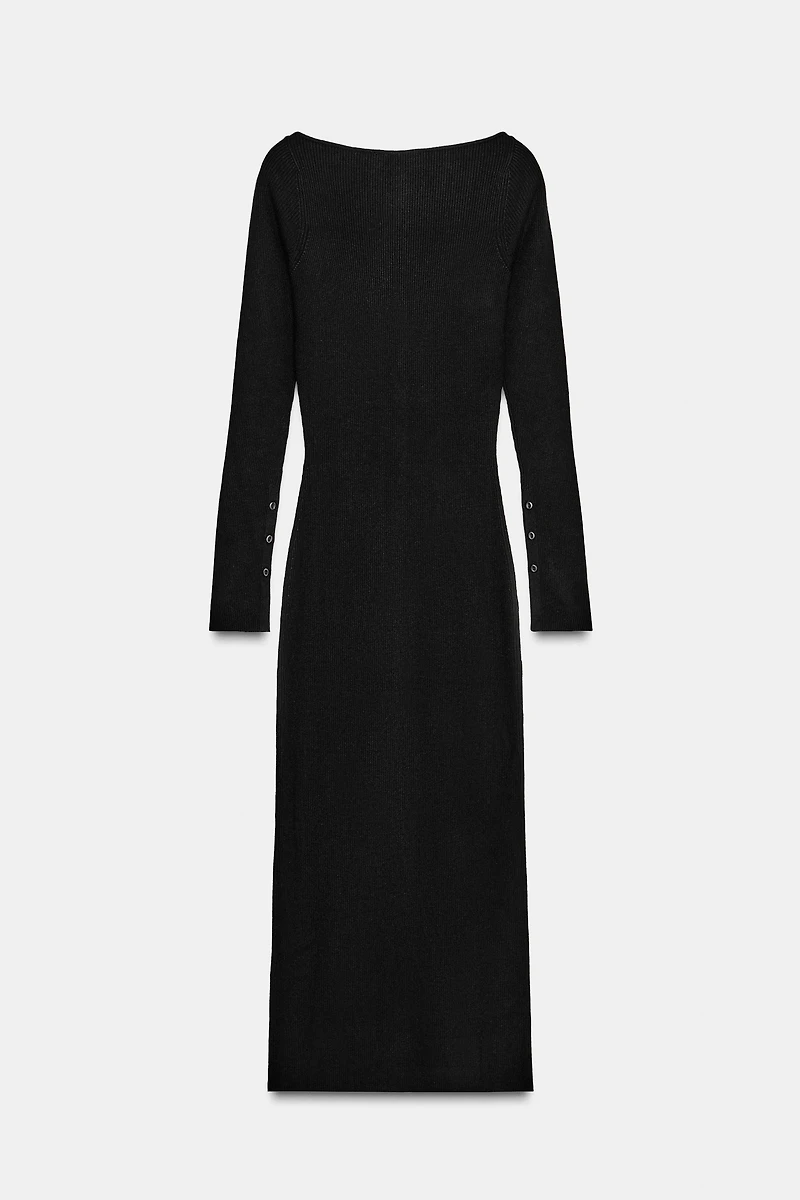 ROBE MI-LONGUE EN MAILLE CÔTELÉE