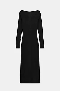 ROBE MI-LONGUE EN MAILLE CÔTELÉE