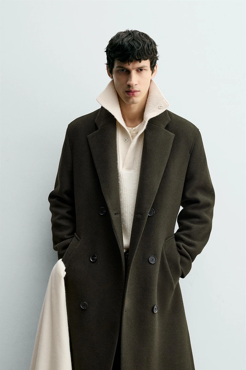 DOUBLE-BREASTED WOOL BLEND COAT WITH BELT
