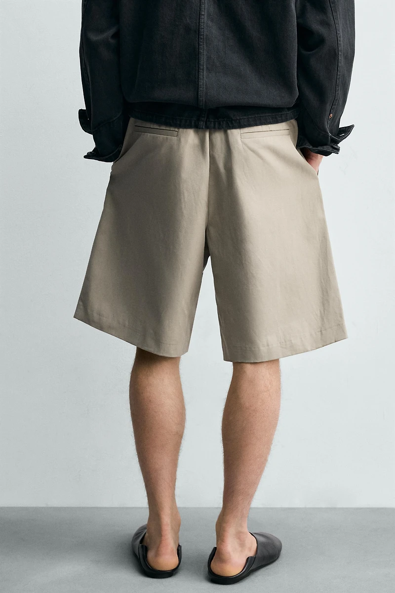 RELAXED FIT LINEN COTTON BLEND SHORTS