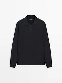 Pull polo en maille de laine et coton