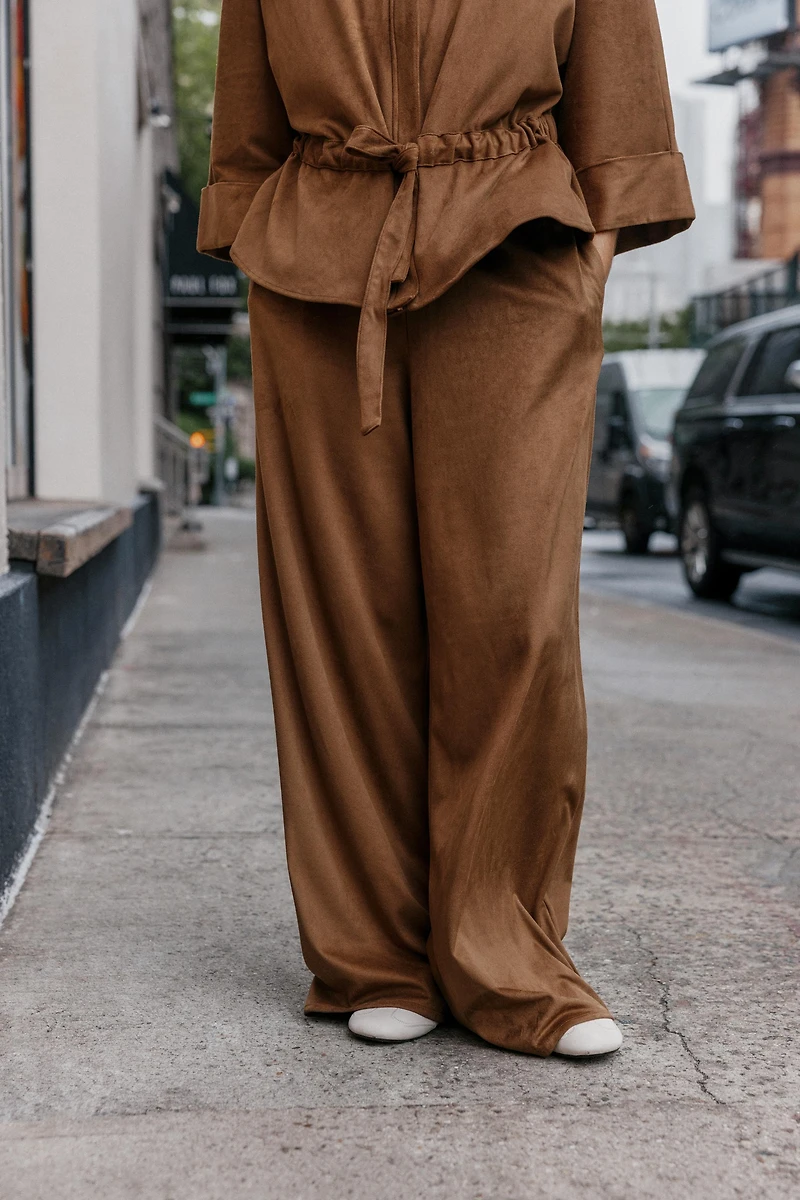 FAUX SUEDE WIDE LEG PANTS