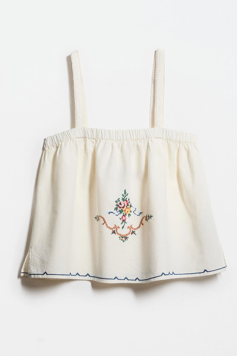EMBROIDERED COTTON-LINEN TOP