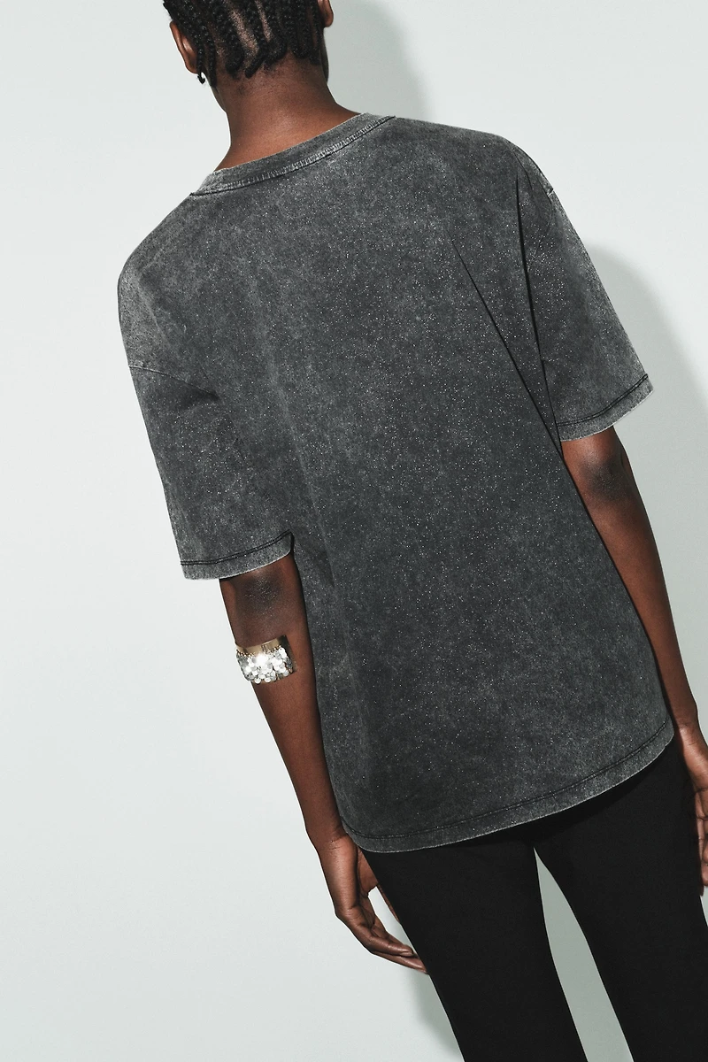 WASHED EFFECT SPARKLY T-SHIRT