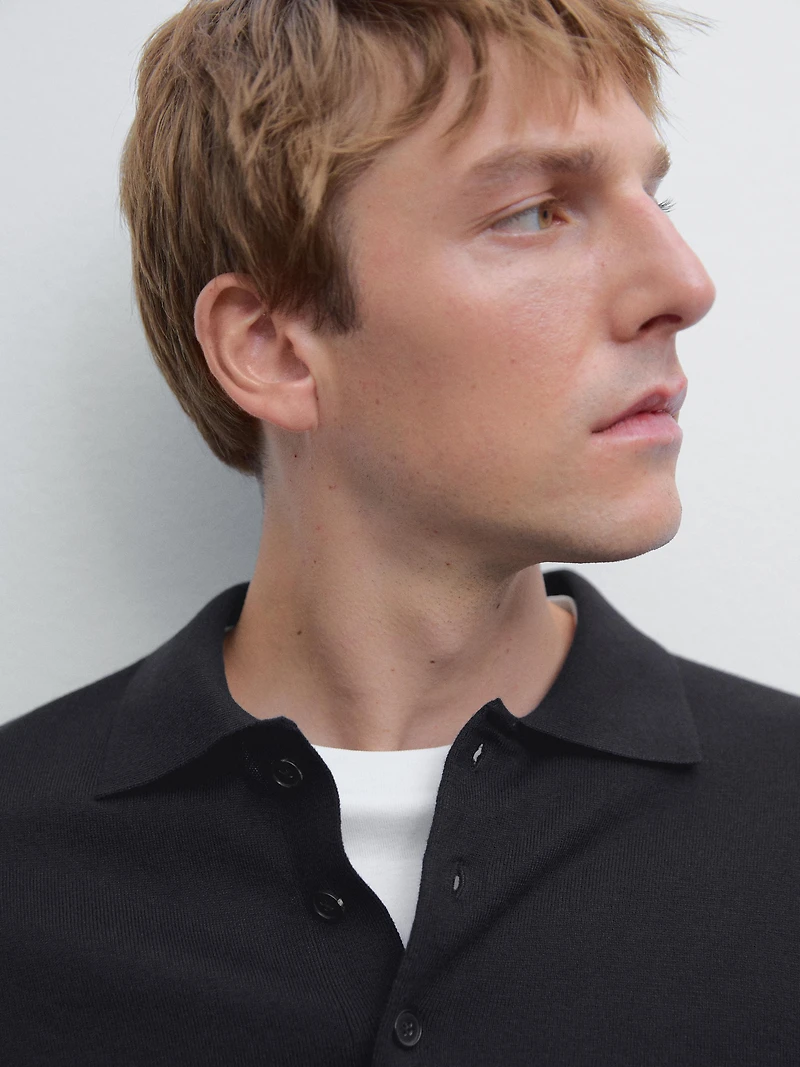 Cotton blend knit polo sweater