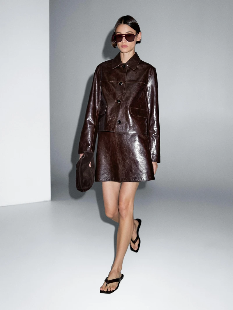 Cropped nappa leather jacket