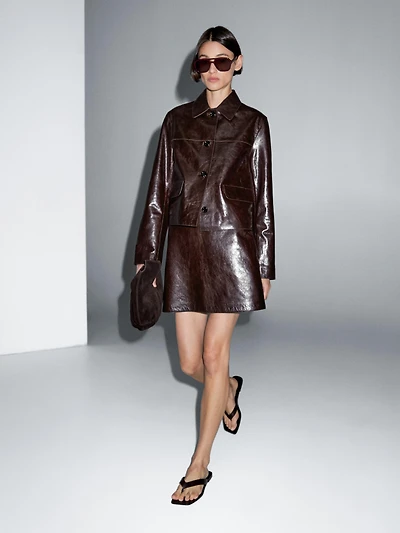 Veste courte en cuir nappa