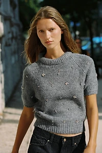 KNIT SWEATER WITH JEWEL BEADING