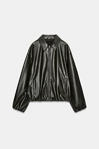 FAUX LEATHER JACKET WITH ELASTICATED DETAILS