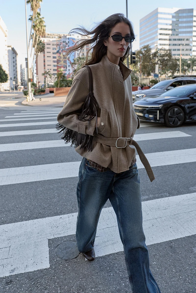 BELTED WOOL BLEND SHORT COAT